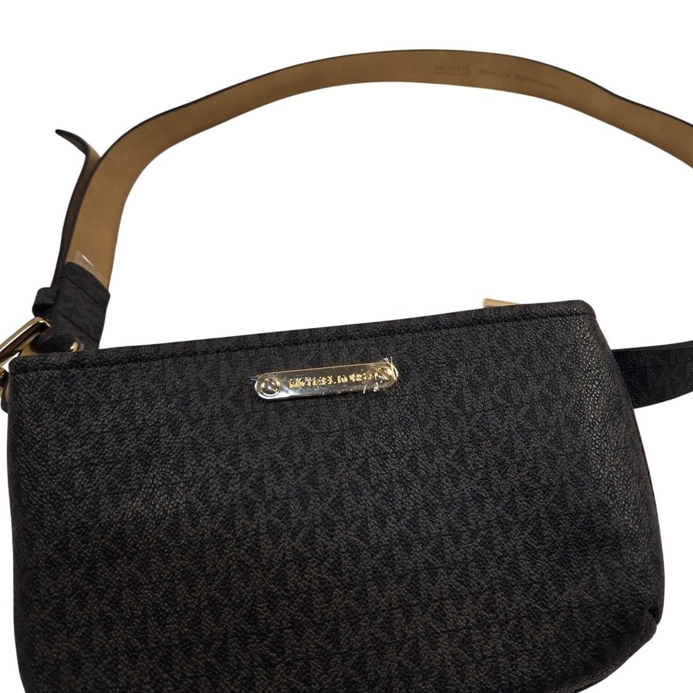 Michael Kors Black Signature Logo Belt Bag Fanny Pack Gold Hardware 556347C L/XL